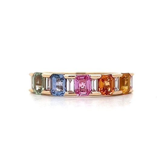 1.39 Rainbow Sapphire Right Hand Ring in 14k Yellow Gold