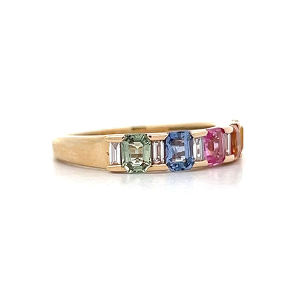 1.39 Rainbow Sapphire Right Hand Ring in 14k Yellow Gold