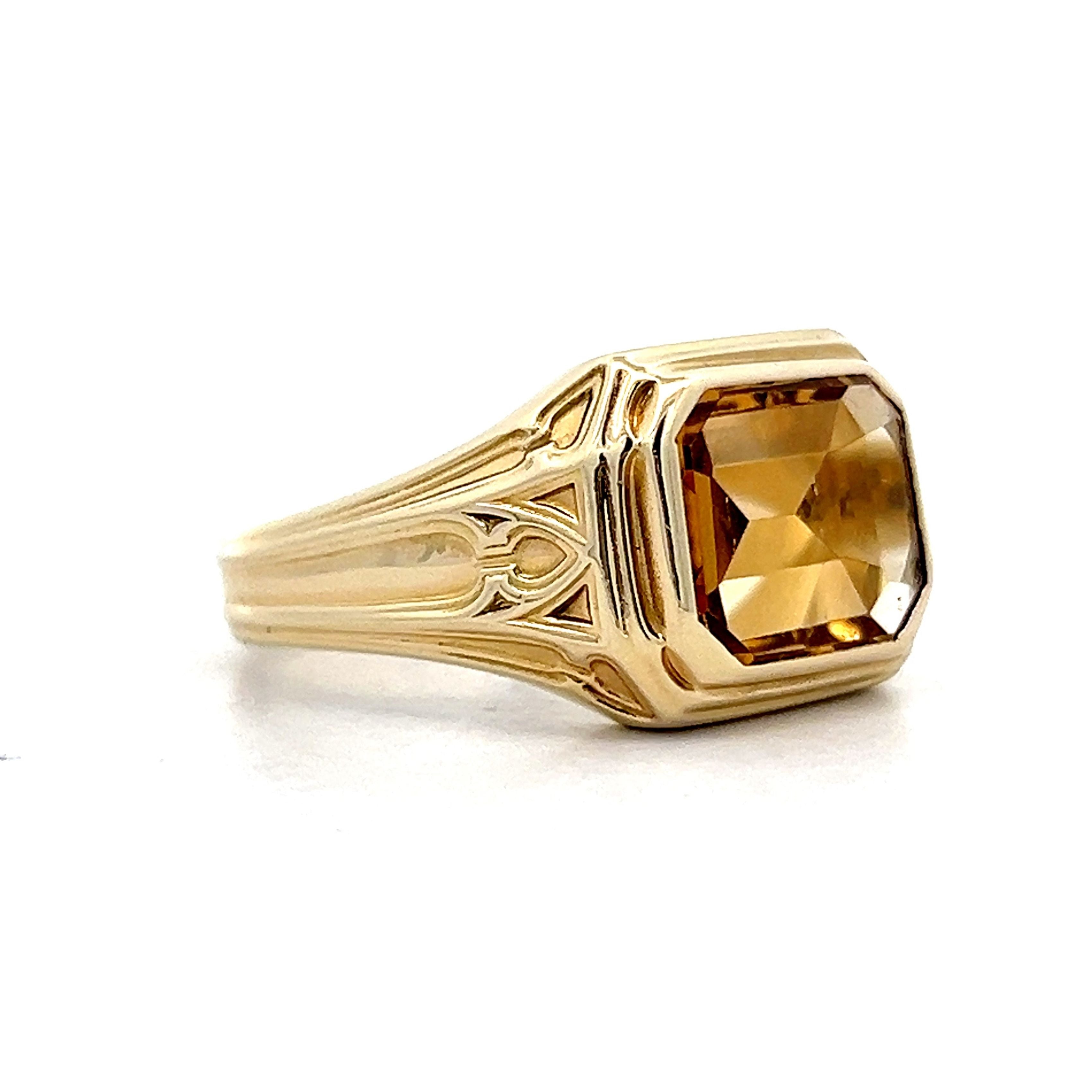 10.30 Men s Emerald Cut Citrine in 14k Yellow Gold Filigree Jewelers