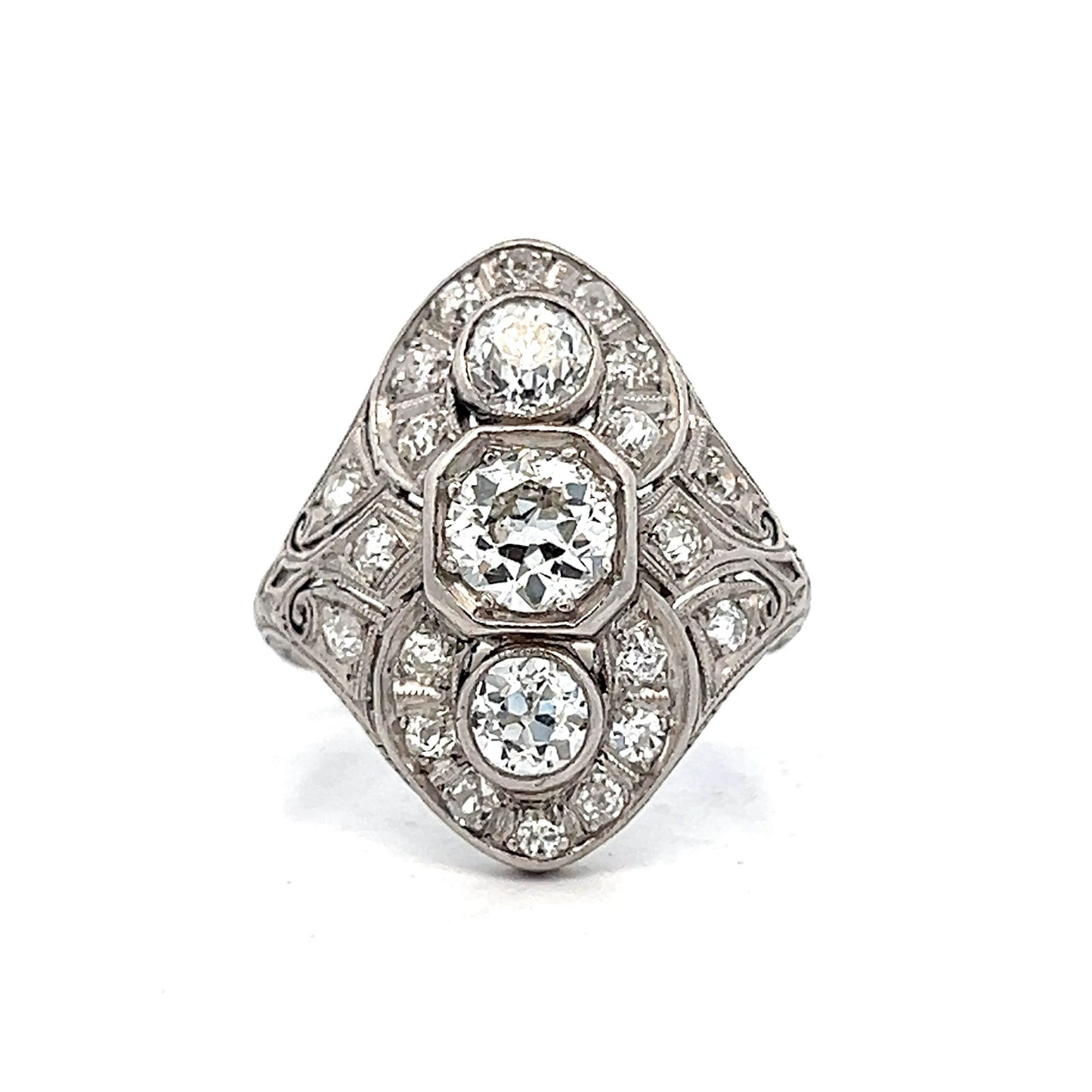 1.66 Vintage Art Deco Diamond Cocktail Ring in Platinum