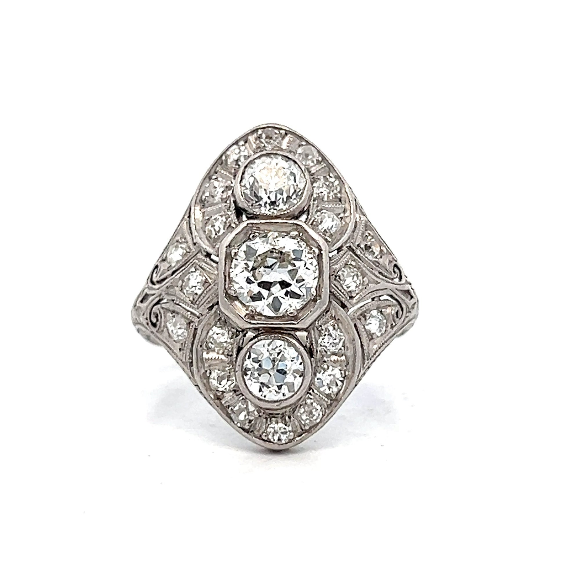 1.66 Vintage Art Deco Diamond Cocktail Ring in Platinum