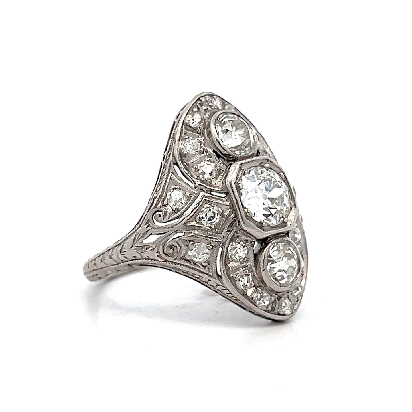 1.66 Vintage Art Deco Diamond Cocktail Ring in Platinum