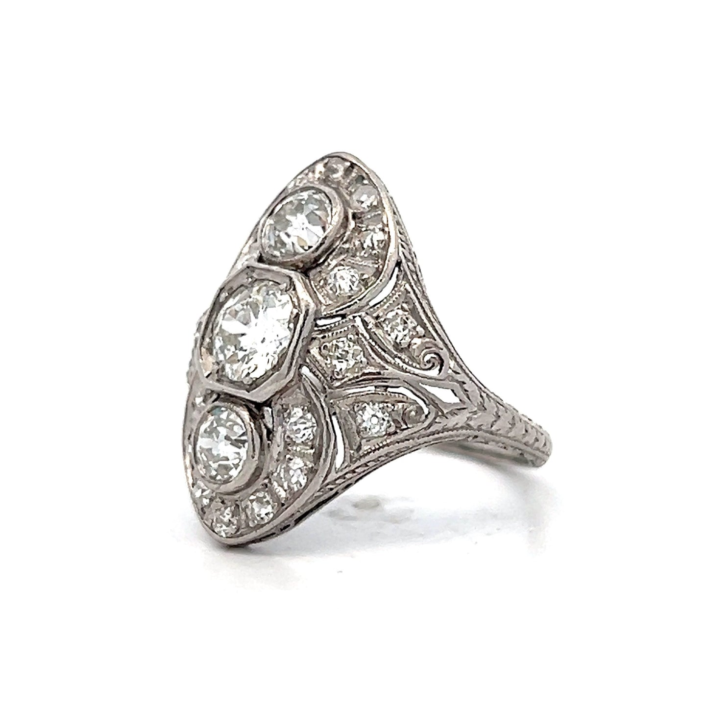 1.66 Vintage Art Deco Diamond Cocktail Ring in Platinum