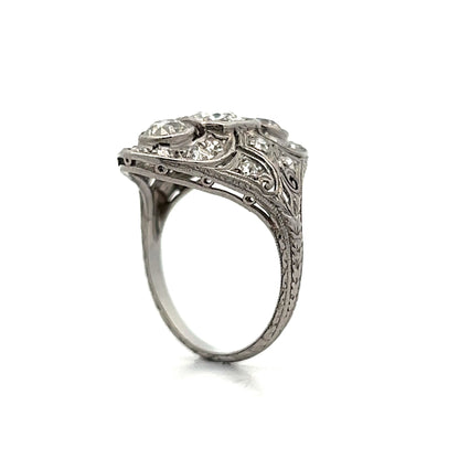 1.66 Vintage Art Deco Diamond Cocktail Ring in Platinum