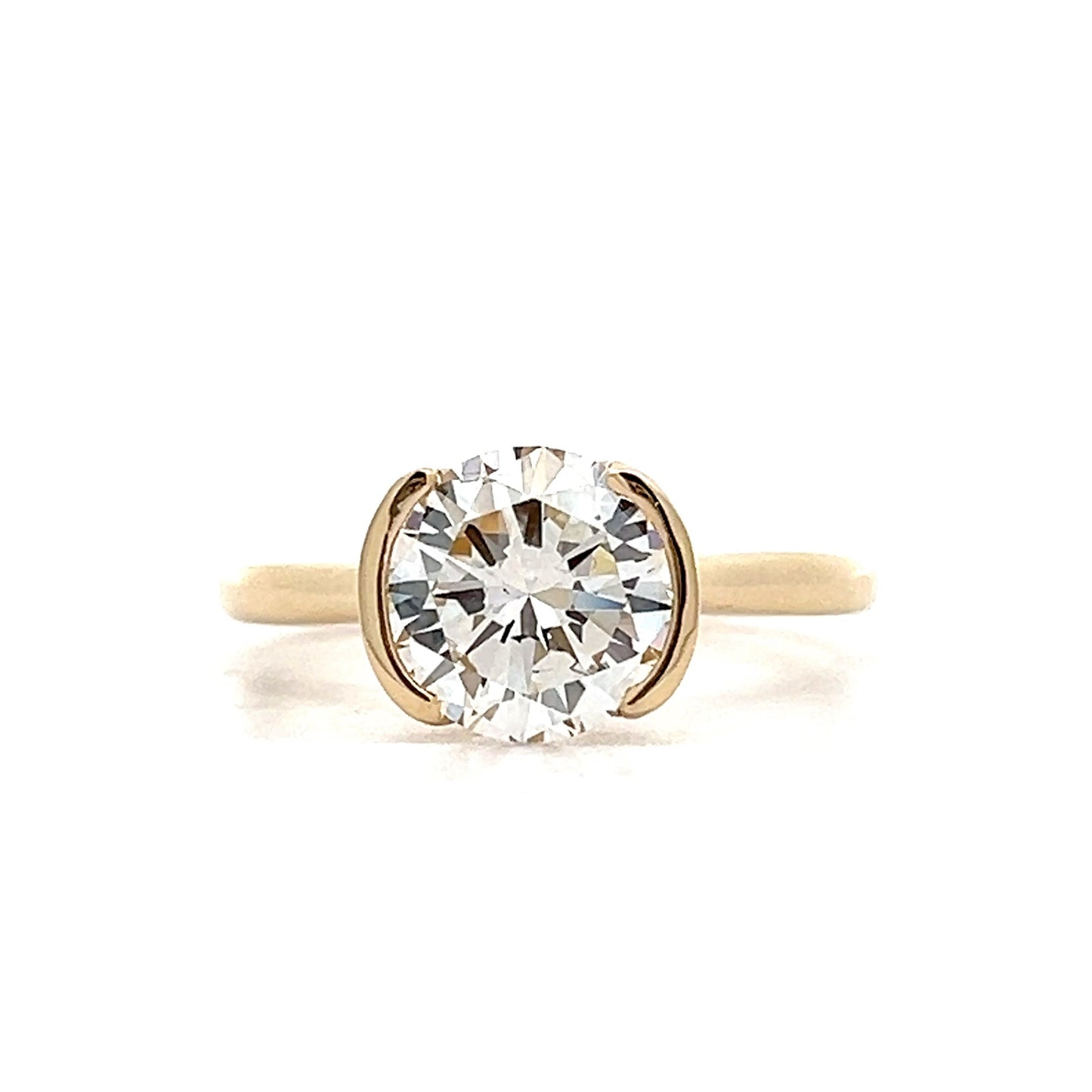 2.13 Half Bezel Diamond Engagement Ring in 14k Yellow Gold