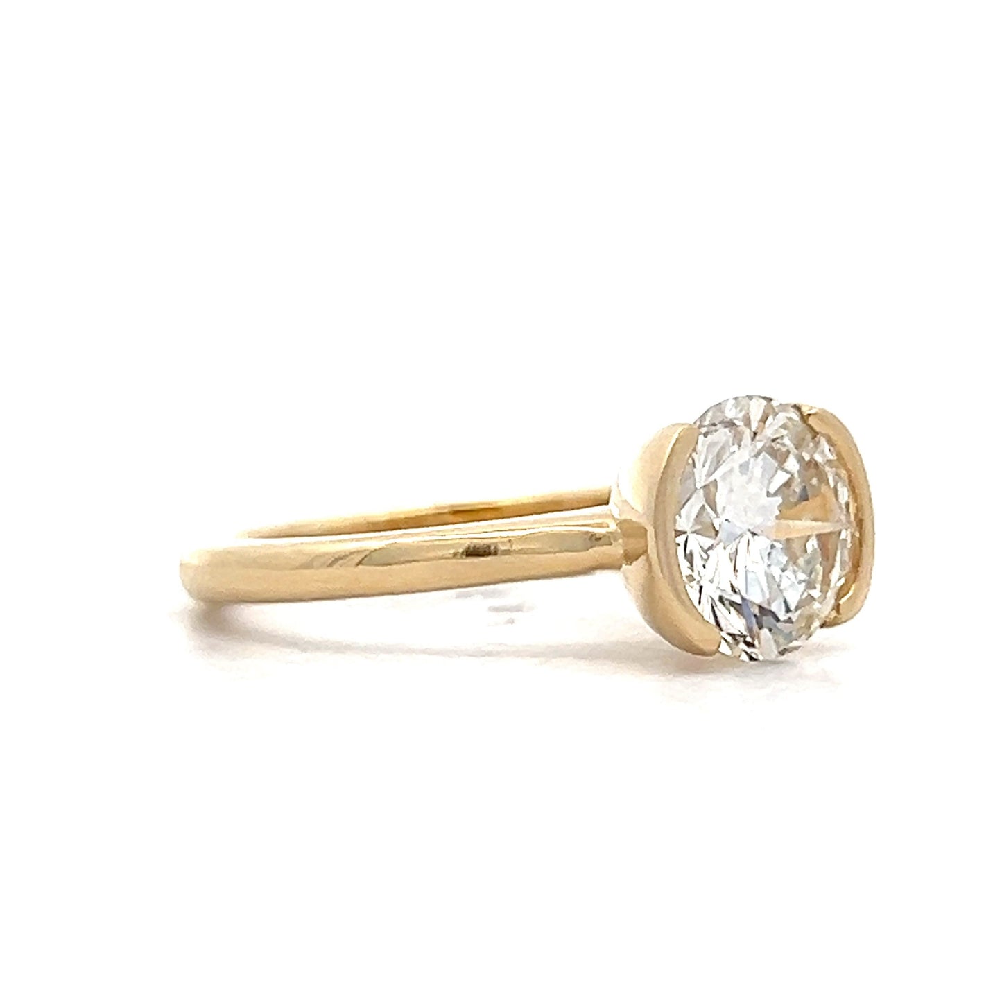 2.13 Half Bezel Diamond Engagement Ring in 14k Yellow Gold