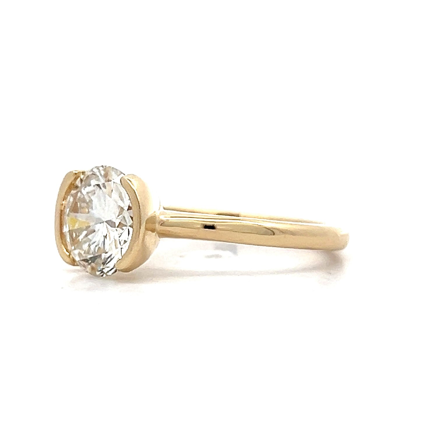 2.13 Half Bezel Diamond Engagement Ring in 14k Yellow Gold