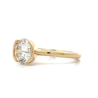 2.13 Half Bezel Diamond Engagement Ring in 14k Yellow Gold