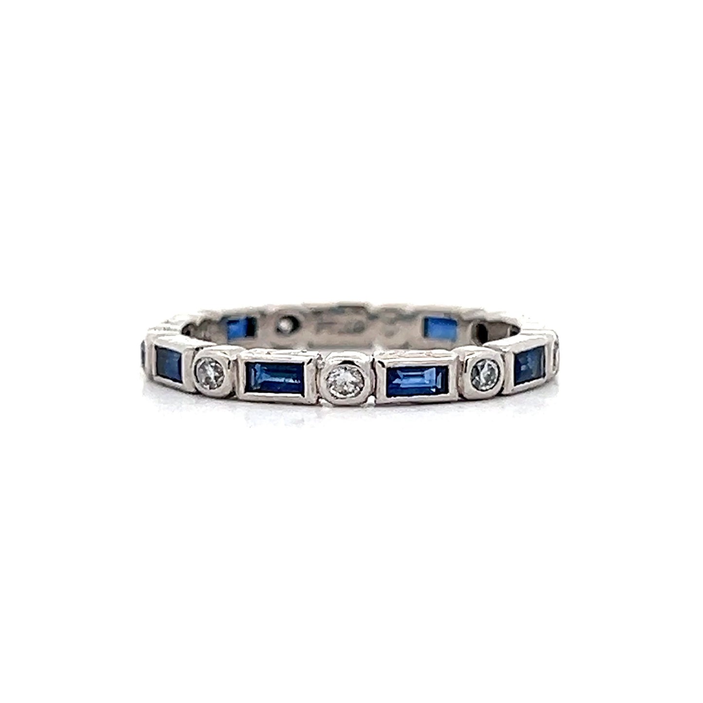 Bezel Set Diamond & Sapphire Band in Platinum