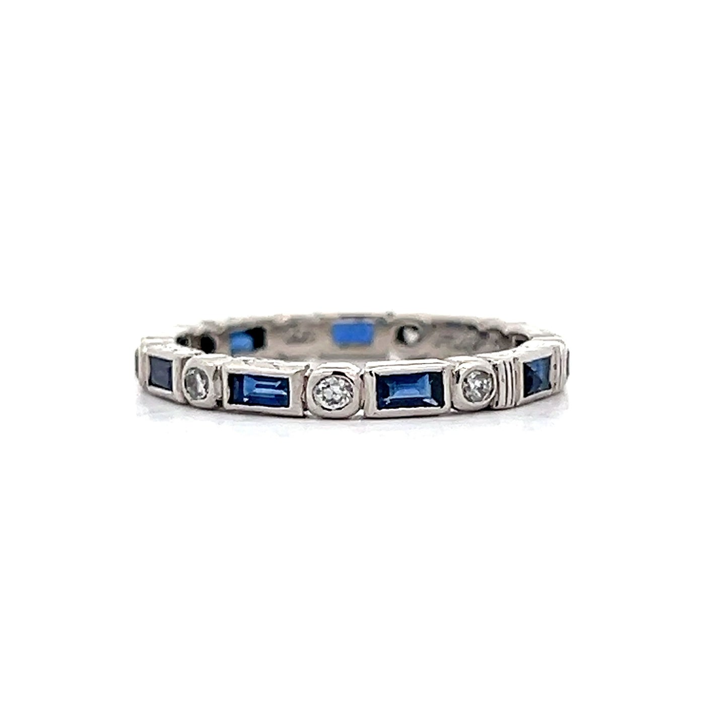 Bezel Set Diamond & Sapphire Band in Platinum