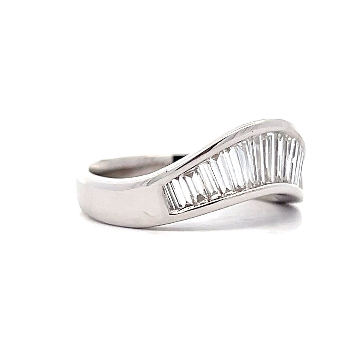 Contoured Tapered Baguette Diamond Band in White Gold