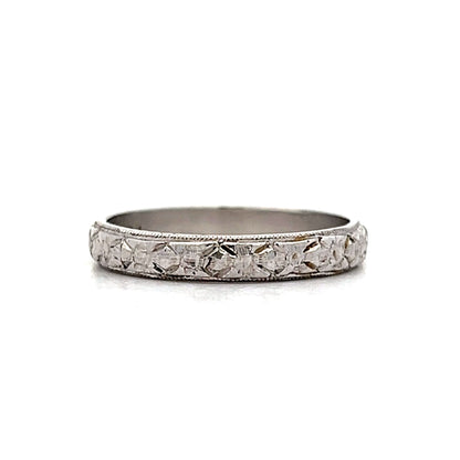 Vintage Art Deco Engraved Orange Blossom Band in Platinum