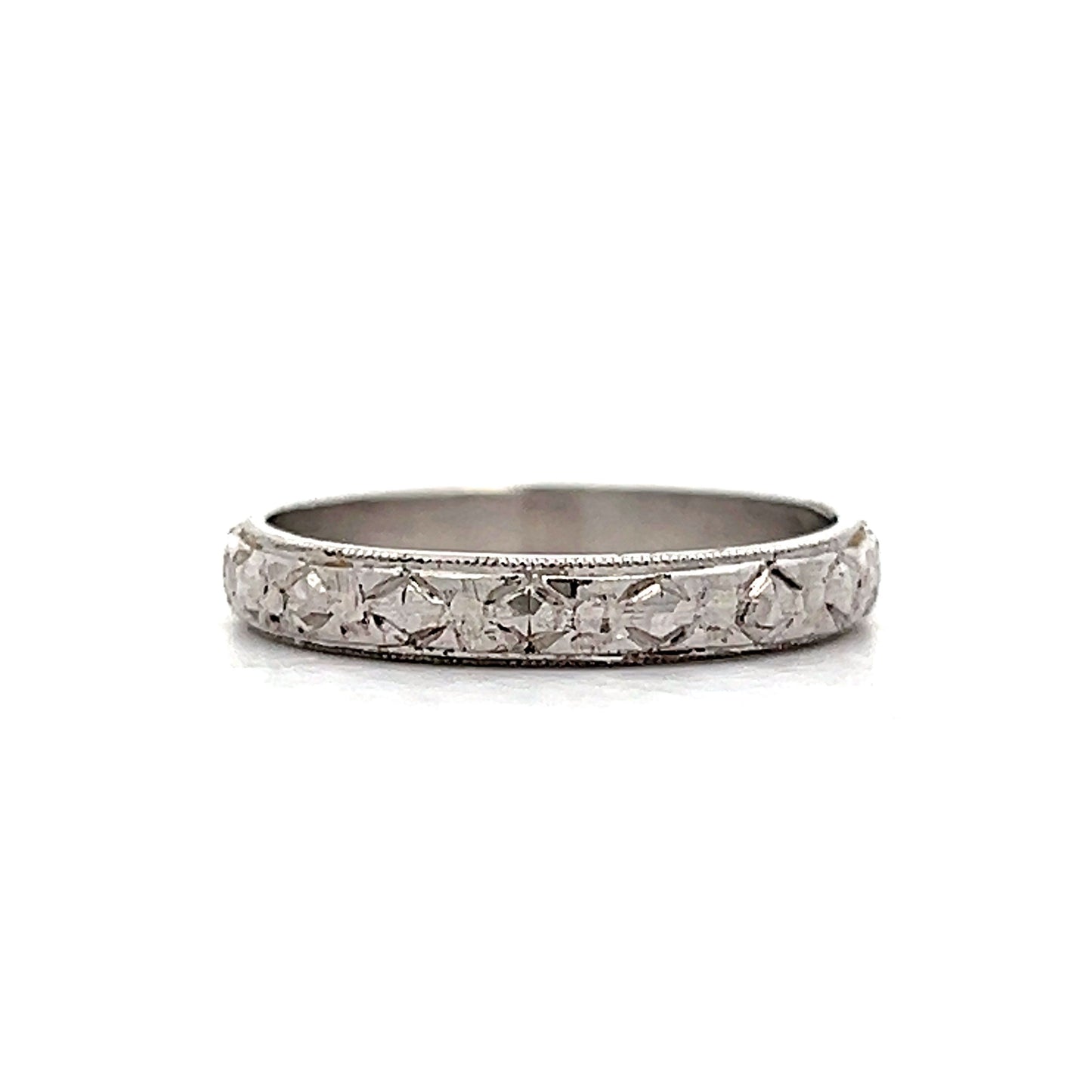 Vintage Art Deco Engraved Orange Blossom Band in Platinum