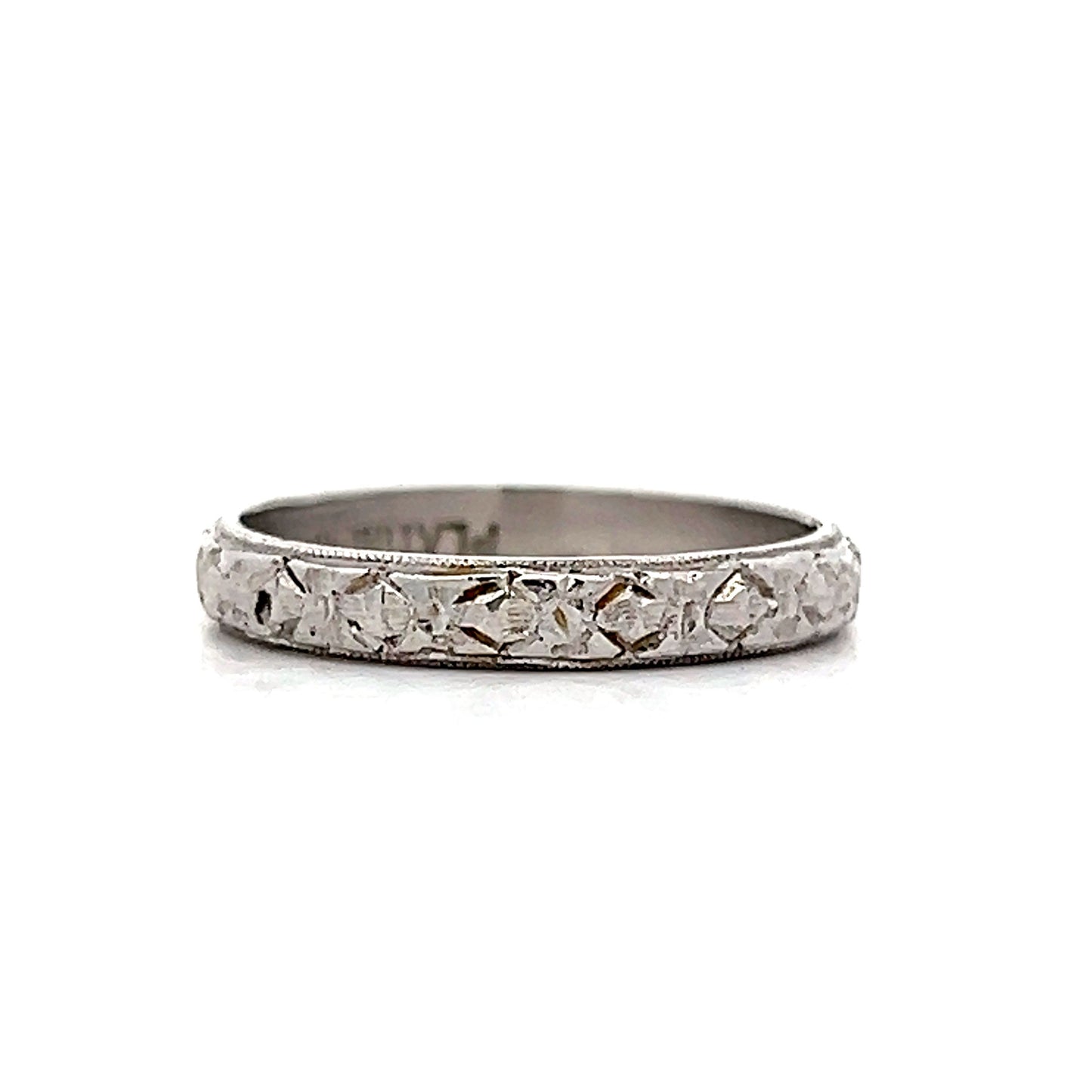 Vintage Art Deco Engraved Orange Blossom Band in Platinum