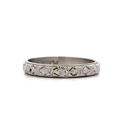 Vintage Art Deco Engraved Orange Blossom Band in Platinum