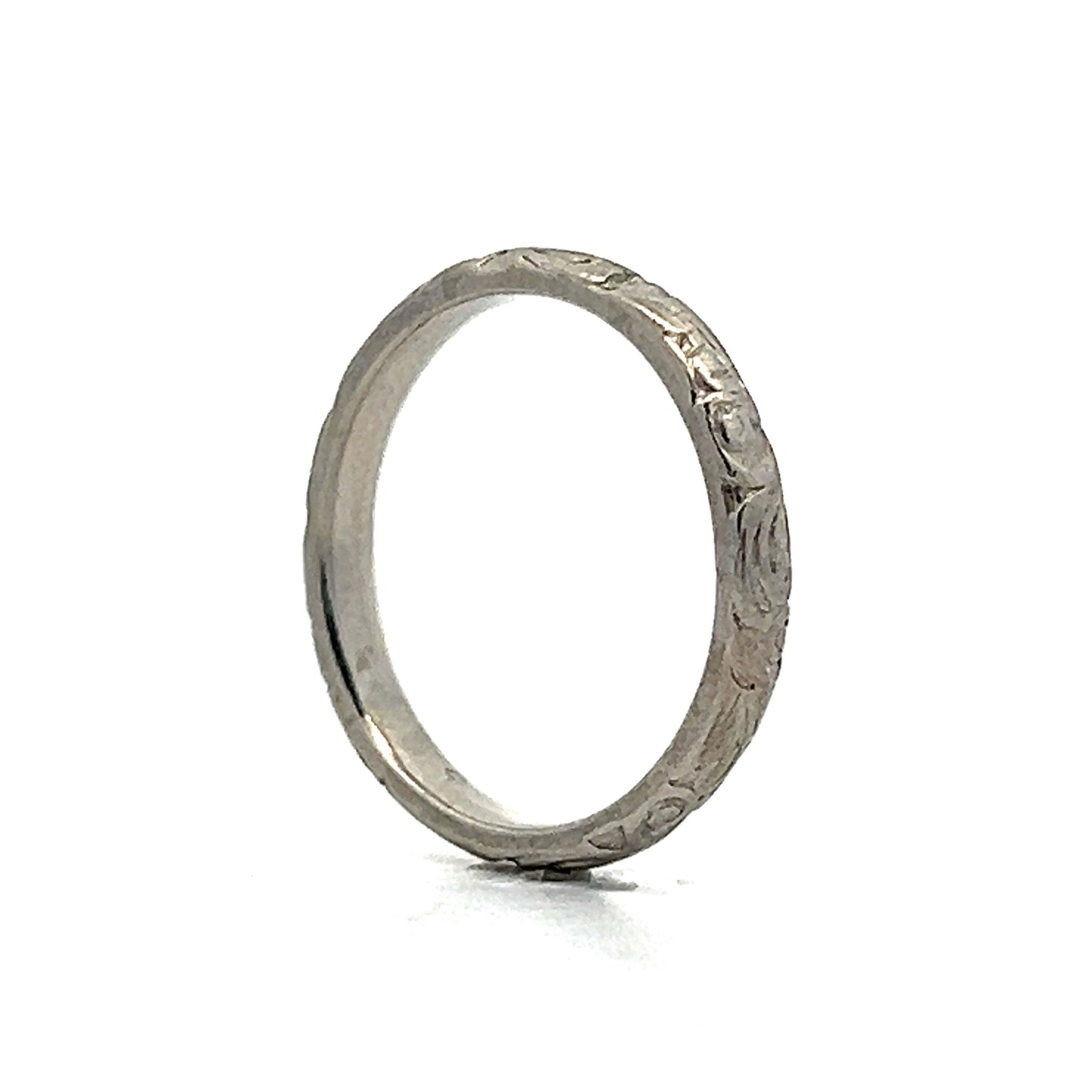 Art Deco Platinum Engraved Wedding Band