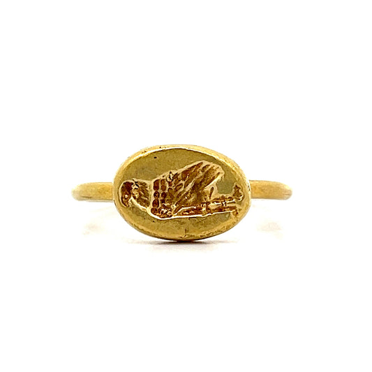 Egyptian Vulture Signet Ring in 18k Yellow Gold