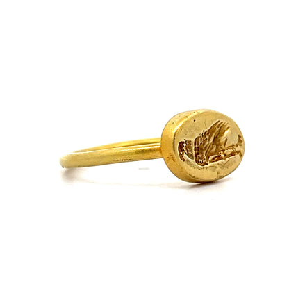 Egyptian Vulture Signet Ring in 18k Yellow Gold