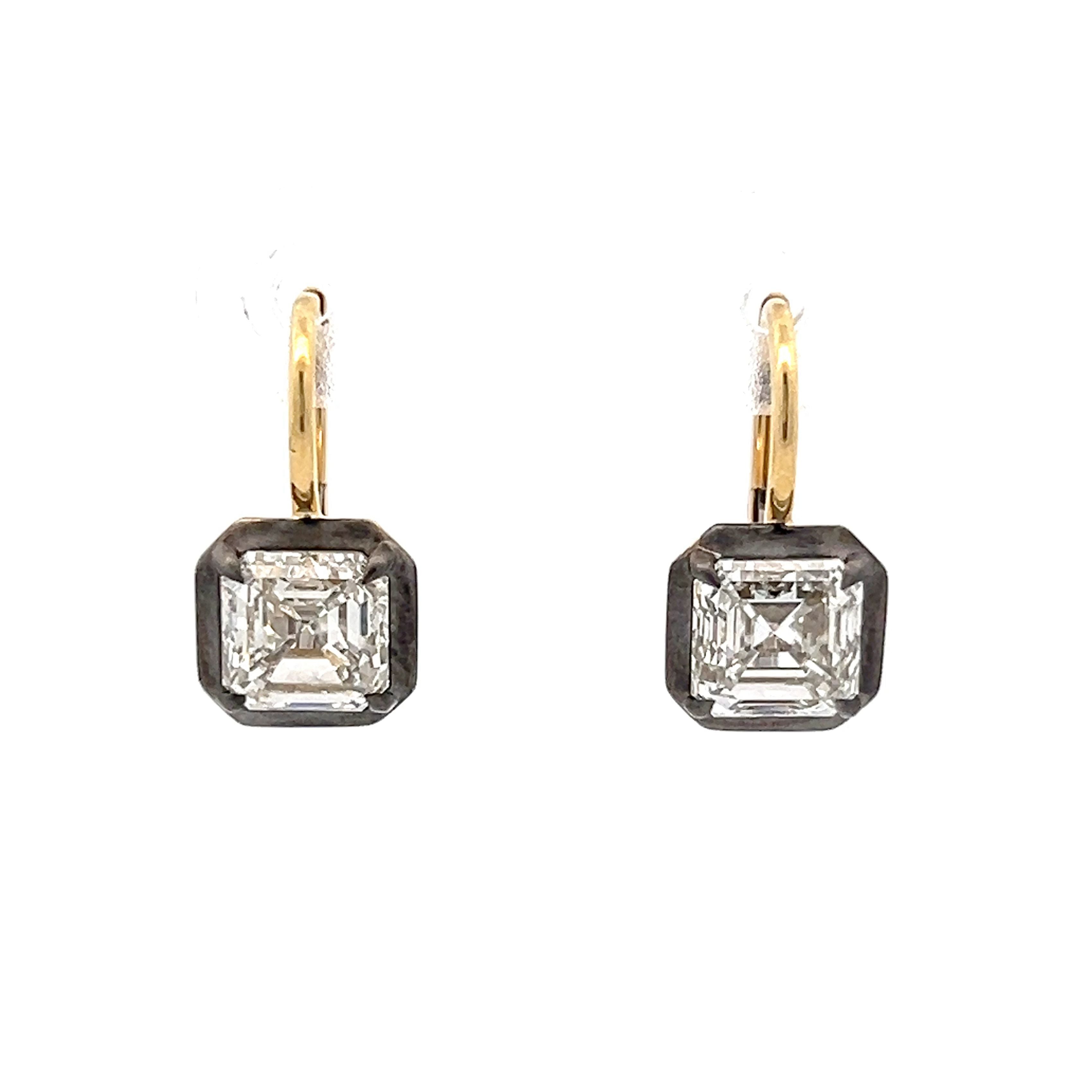 3.02 Asscher Cut Diamond Drop Earrings in 18k Filigree Jewelers