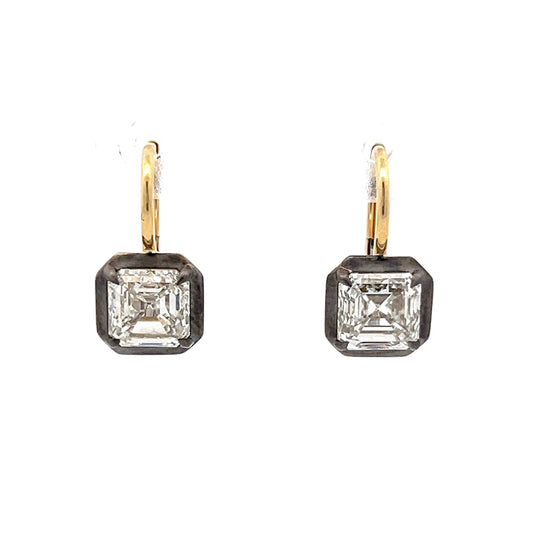 3.02 Asscher Cut Diamond Drop Earrings in 18k