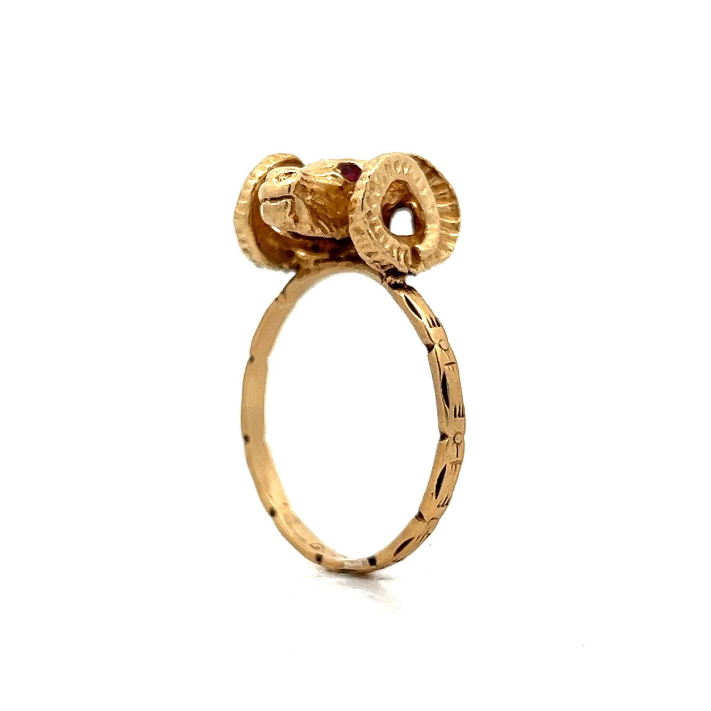 Men's Ram's Head Ring in 14k Yellow Gold