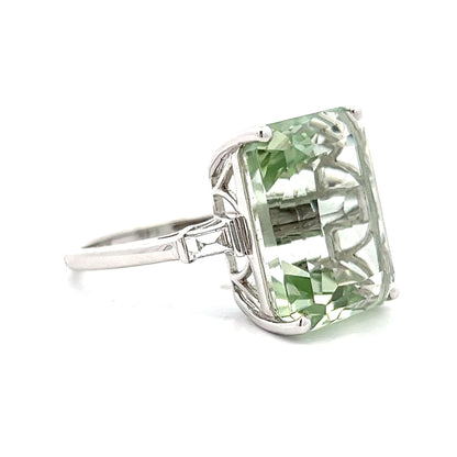 Green Amethyst & Diamond Cocktail Ring in 14k White Gold