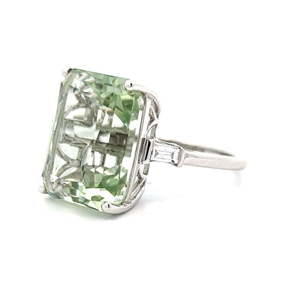 Green Amethyst & Diamond Cocktail Ring in 14k White Gold