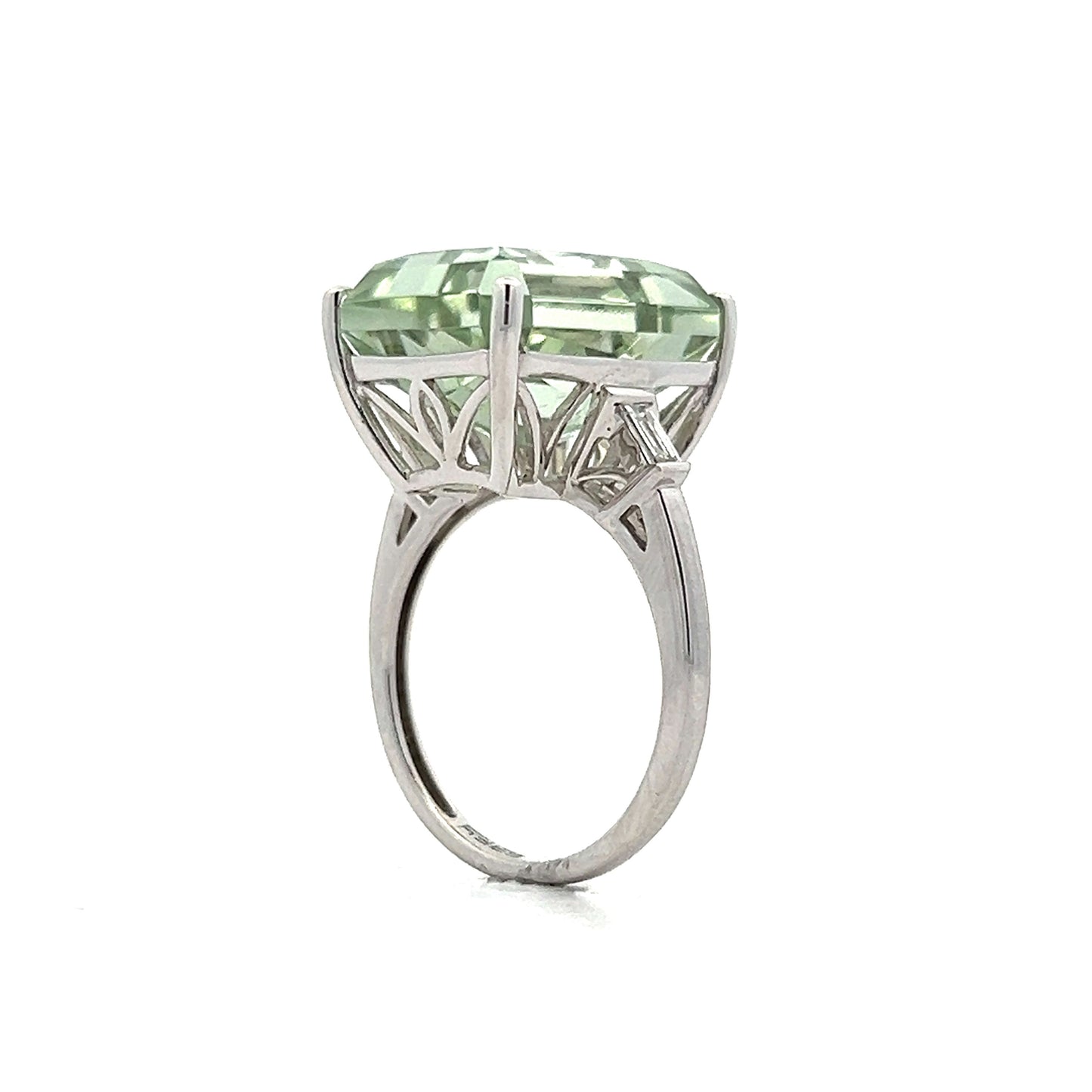 Green Amethyst & Diamond Cocktail Ring in 14k White Gold