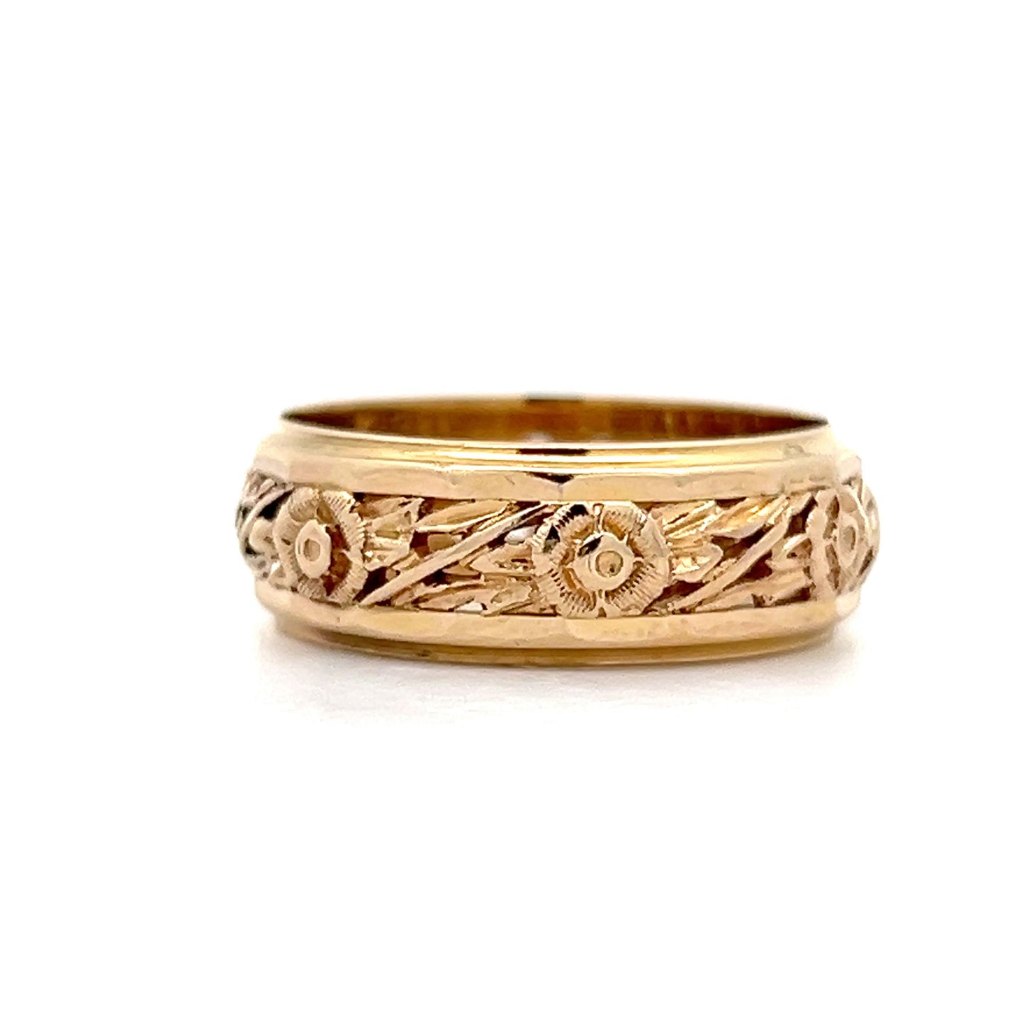 Vintage Mid-Century Men's Floral Band in 14k Yellow Gold