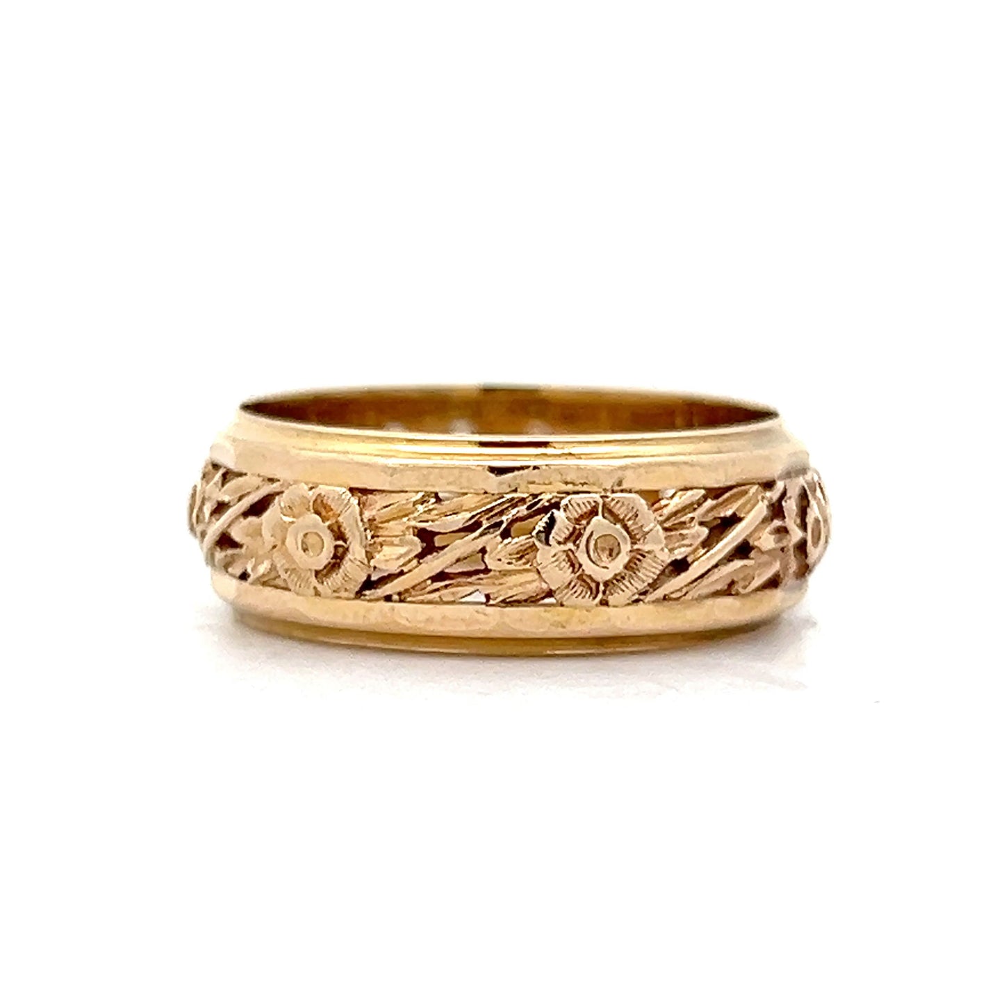 Vintage Mid-Century Men's Floral Band in 14k Yellow Gold