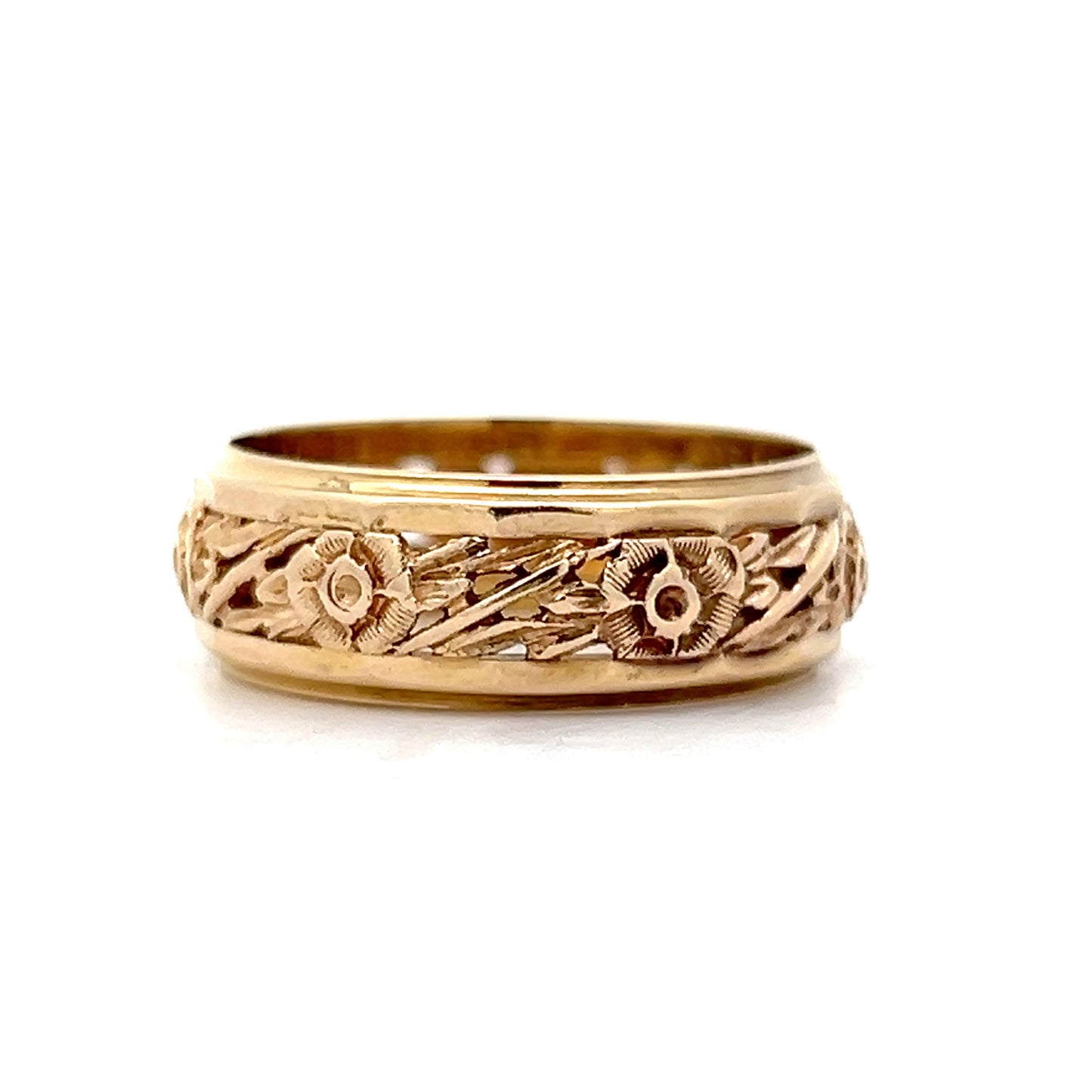 Vintage Mid-Century Men's Floral Band in 14k Yellow Gold