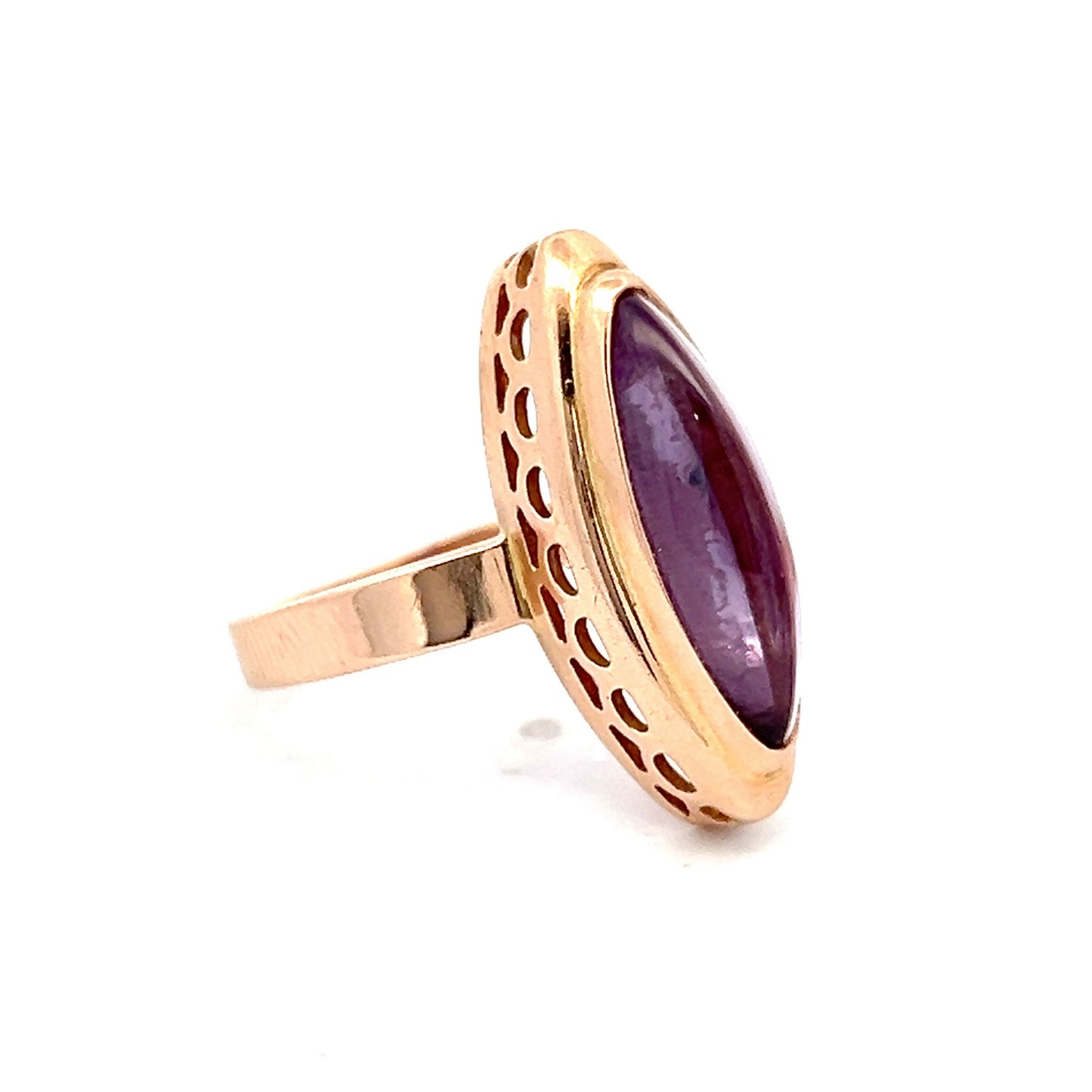 3.54 Vintage Victorian Cabochon Amethyst in 14k Rose Gold