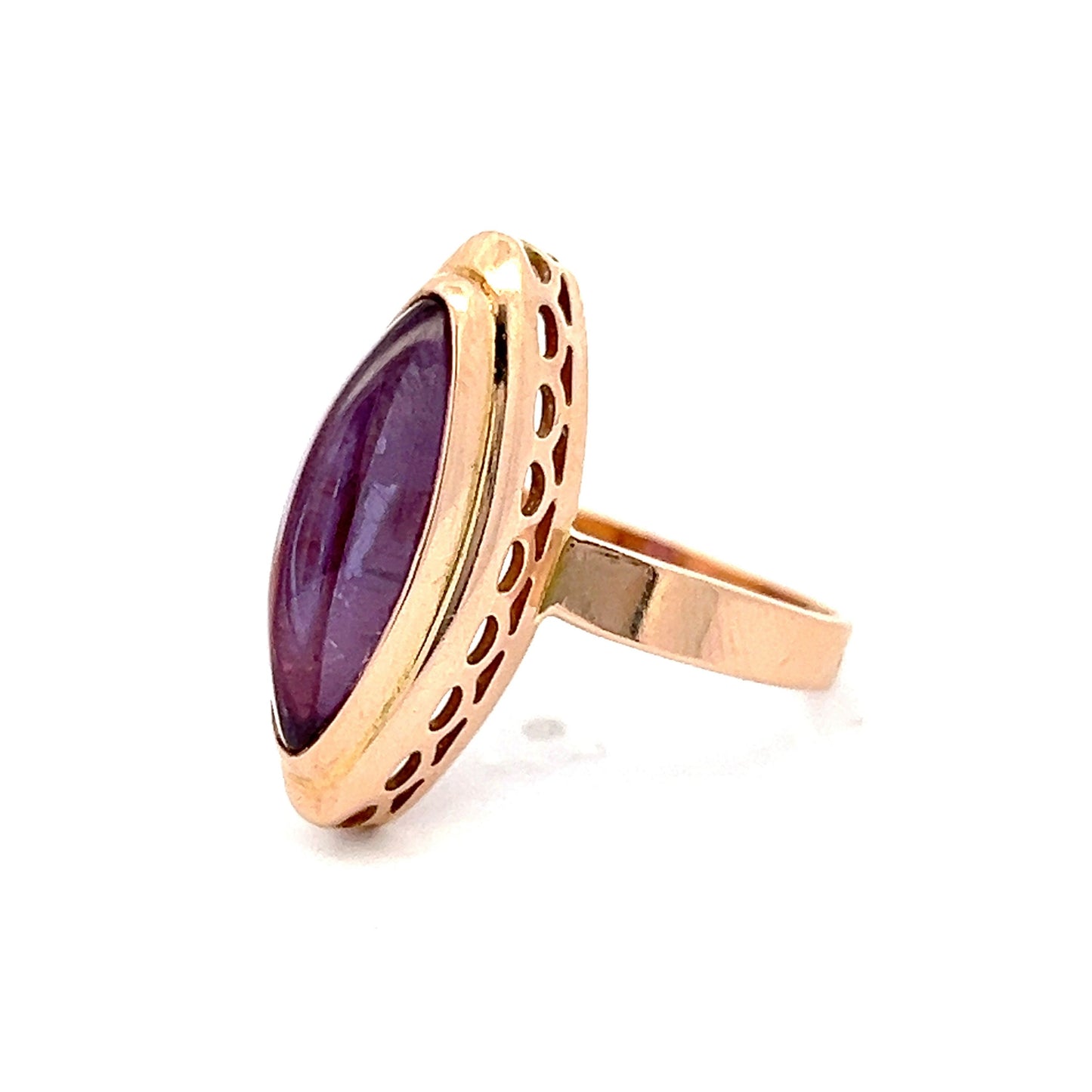 3.54 Vintage Victorian Cabochon Amethyst in 14k Rose Gold