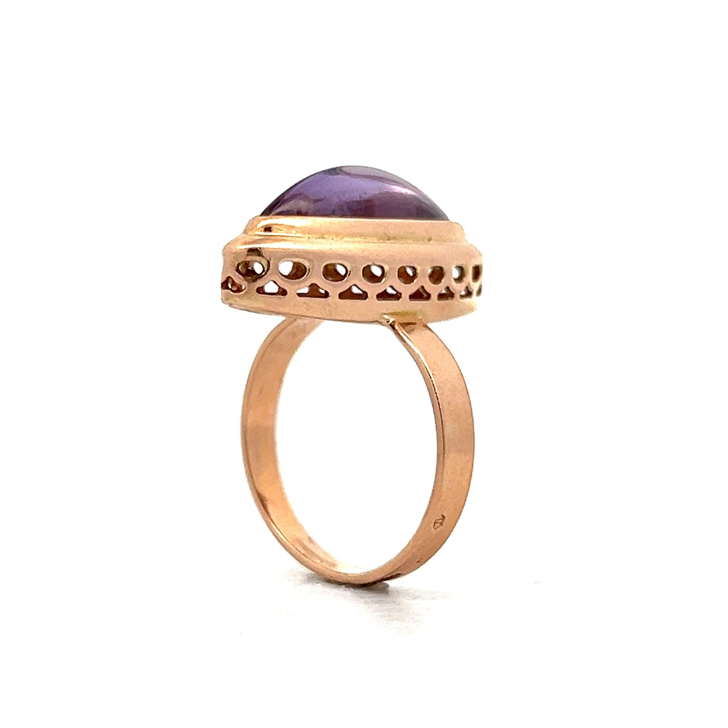 3.54 Vintage Victorian Cabochon Amethyst in 14k Rose Gold