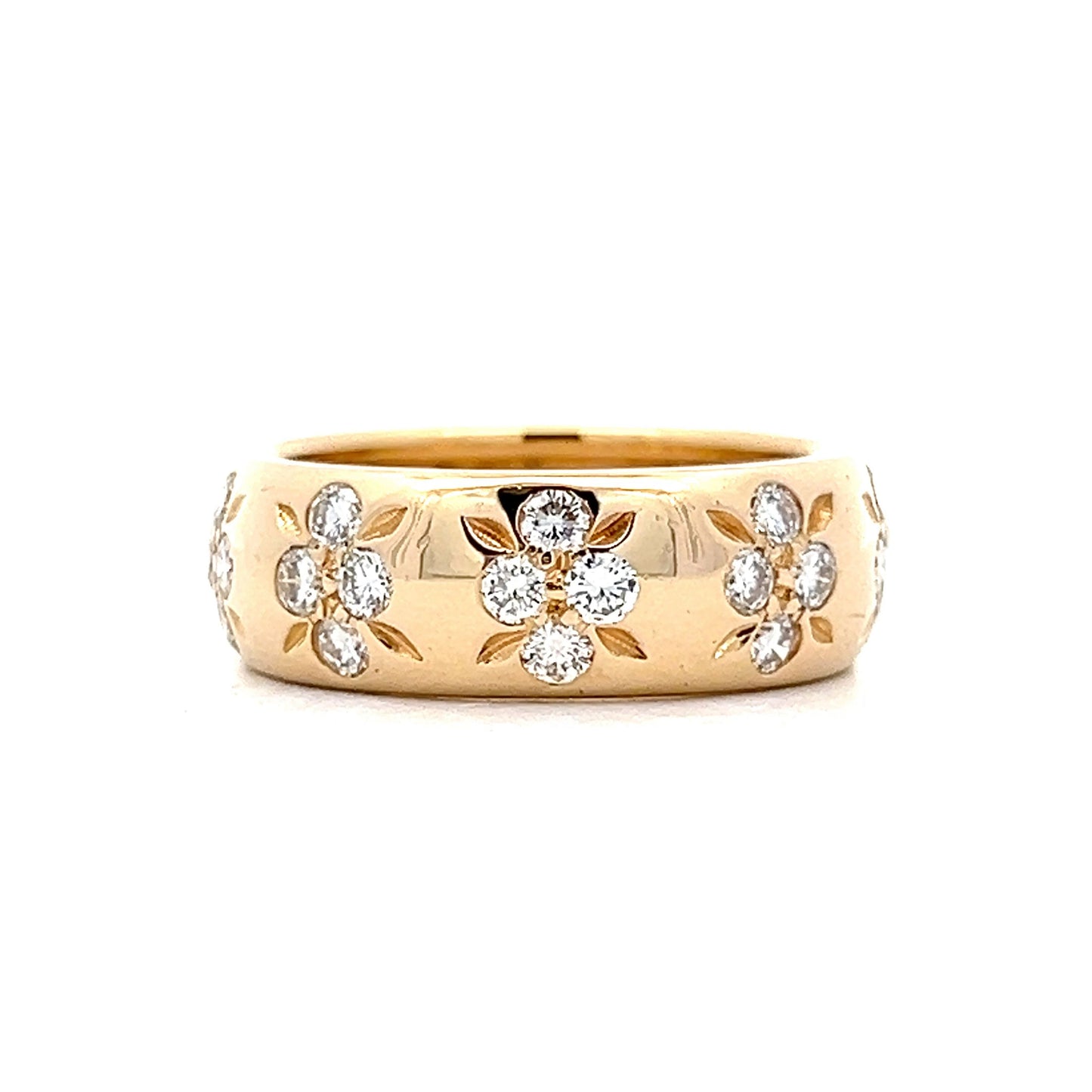 7mm Wide Diamond Floral Band in 14k Yellow Gold