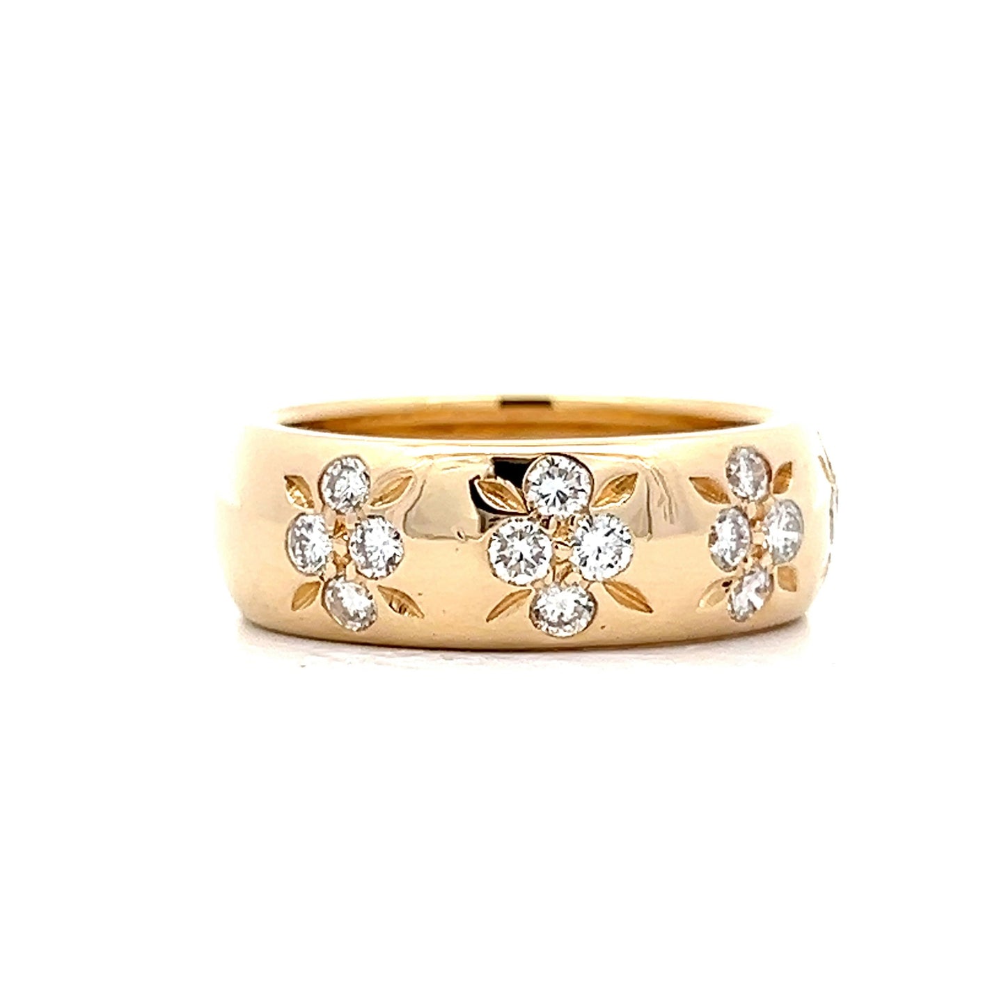 7mm Wide Diamond Floral Band in 14k Yellow Gold