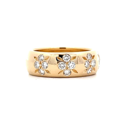 7mm Wide Diamond Floral Band in 14k Yellow Gold