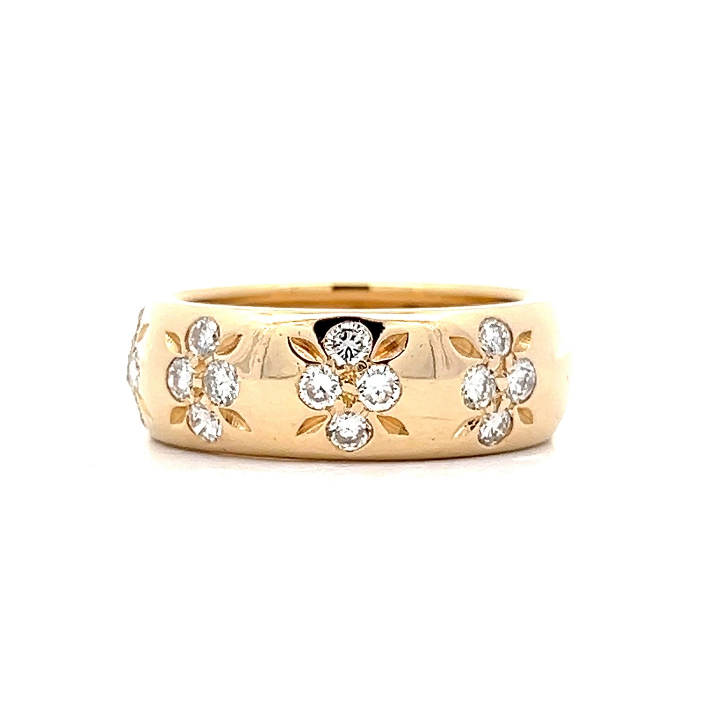 7mm Wide Diamond Floral Band in 14k Yellow Gold