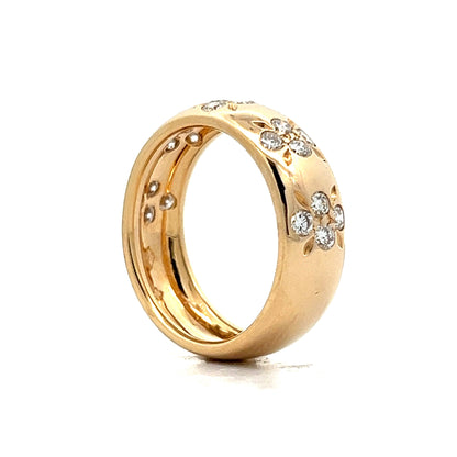 7mm Wide Diamond Floral Band in 14k Yellow Gold