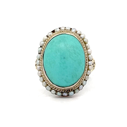 5.83 Victorian Cabochon Turquoise Ring in 14k Yellow Gold