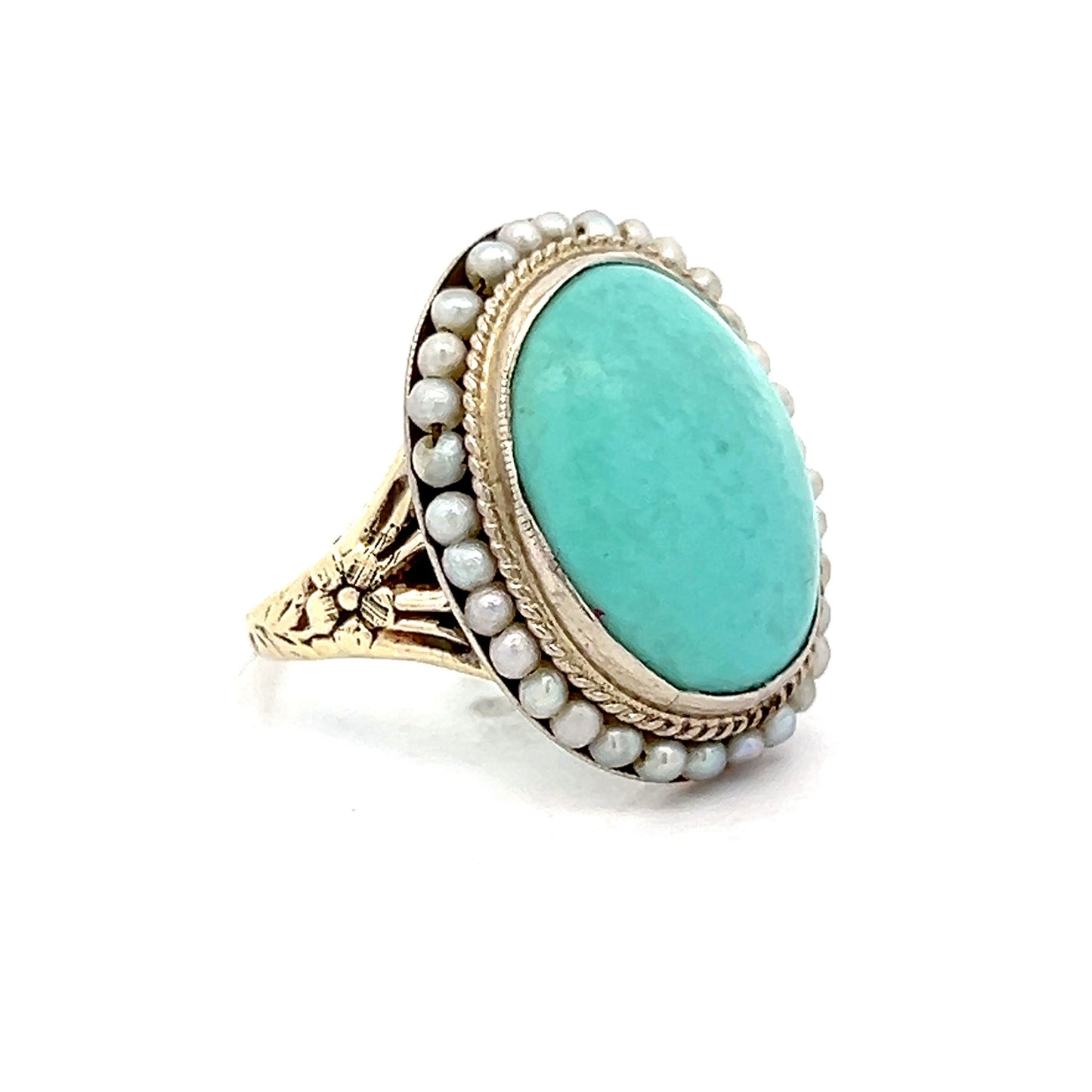 5.83 Victorian Cabochon Turquoise Ring in 14k Yellow Gold