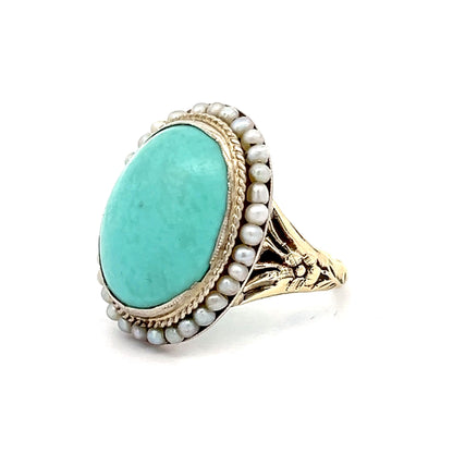 5.83 Victorian Cabochon Turquoise Ring in 14k Yellow Gold