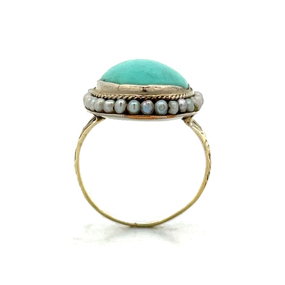 5.83 Victorian Cabochon Turquoise Ring in 14k Yellow Gold