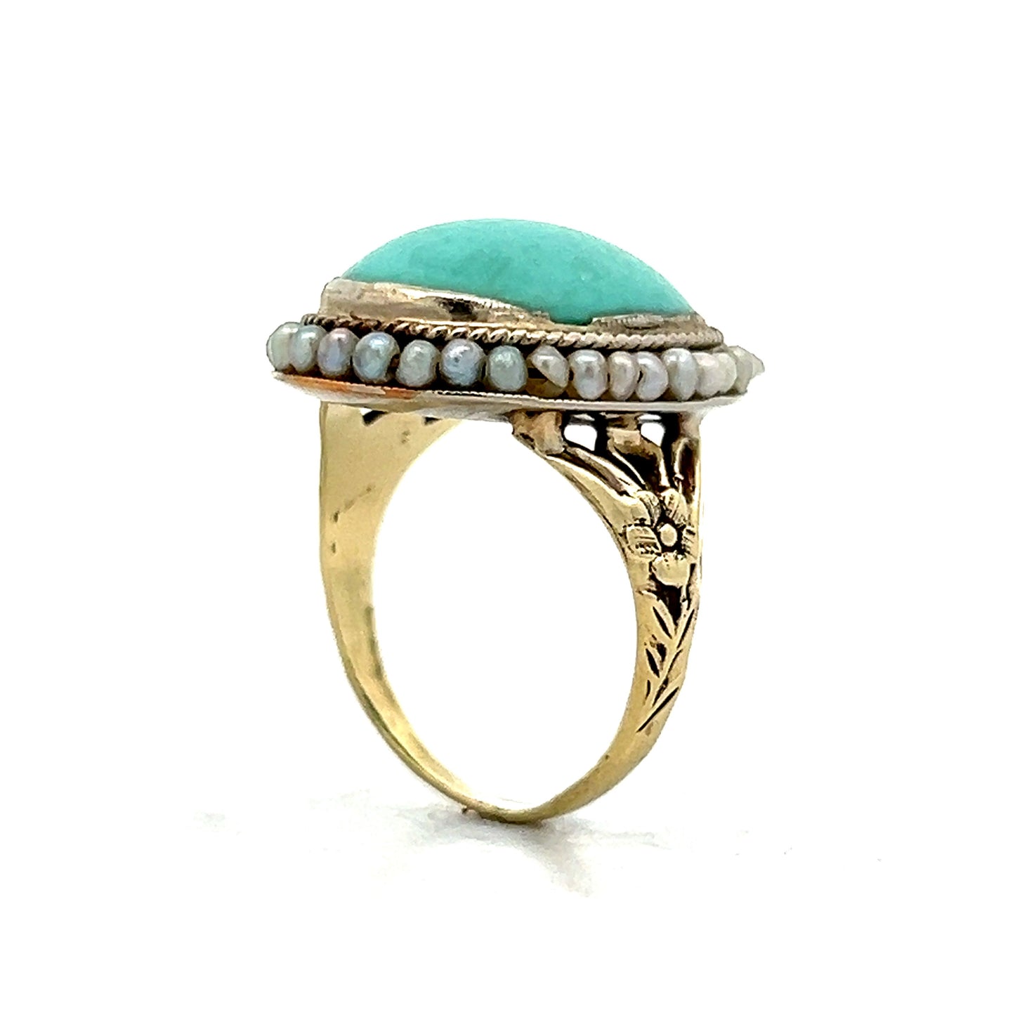 5.83 Victorian Cabochon Turquoise Ring in 14k Yellow Gold