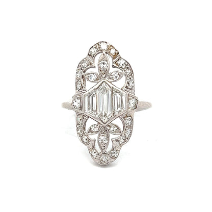 1.39 Art Deco Diamond Navette Cocktail Ring in Platinum