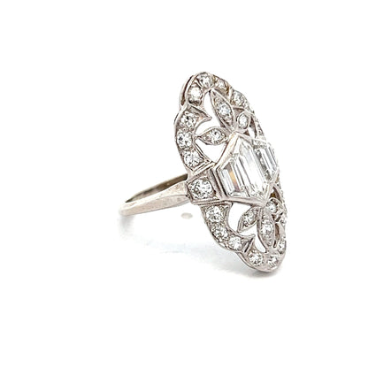 1.39 Art Deco Diamond Navette Cocktail Ring in Platinum