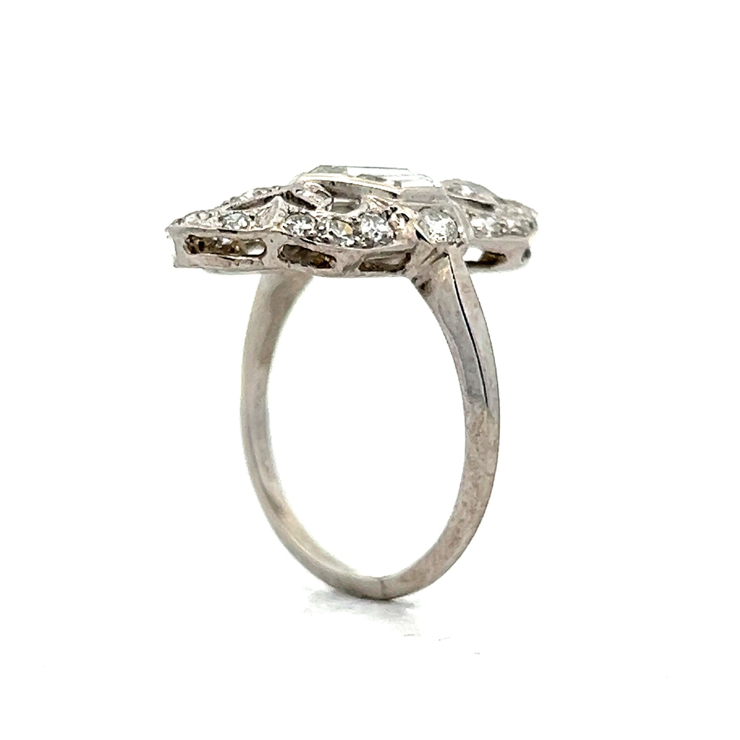 1.39 Art Deco Diamond Navette Cocktail Ring in Platinum