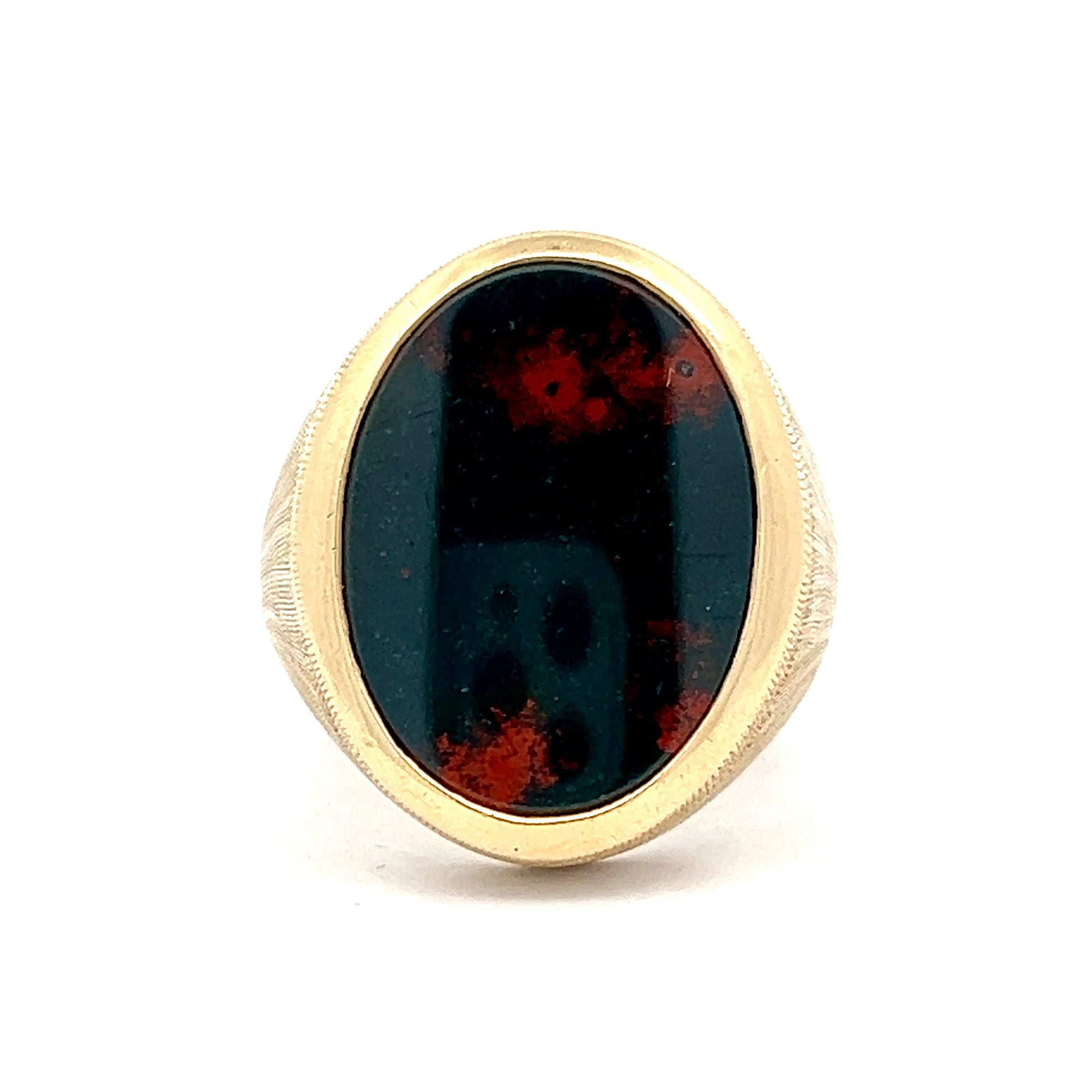 6.41 Men's Cabochon Bloodstone Ring in 14k Yellow Gold