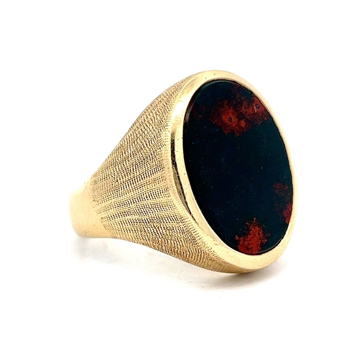 6.41 Men's Cabochon Bloodstone Ring in 14k Yellow Gold