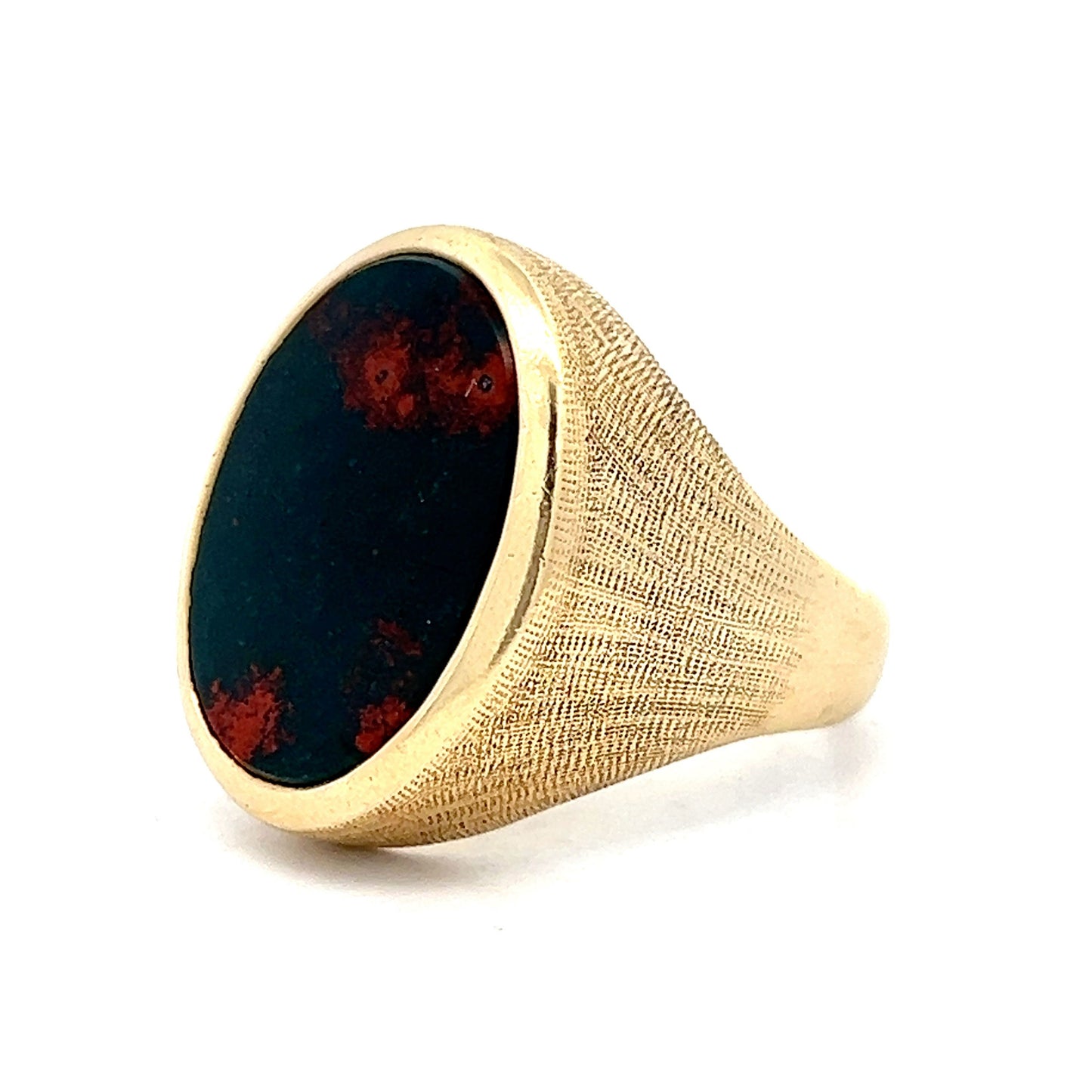 6.41 Men's Cabochon Bloodstone Ring in 14k Yellow Gold